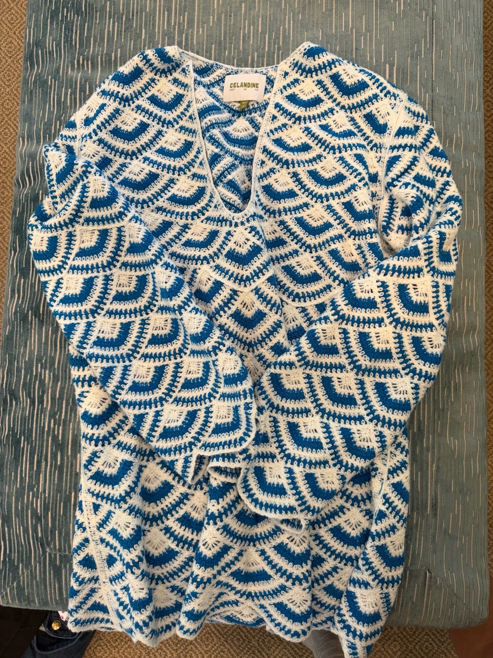 Celandine Blue & White Crochet Swim Coverup